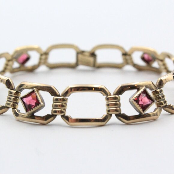 Sweet Emmons Signed Designer Pink Fucshia Glass Squared Rose Gold Tone Bracelet - Picture 5 of 9